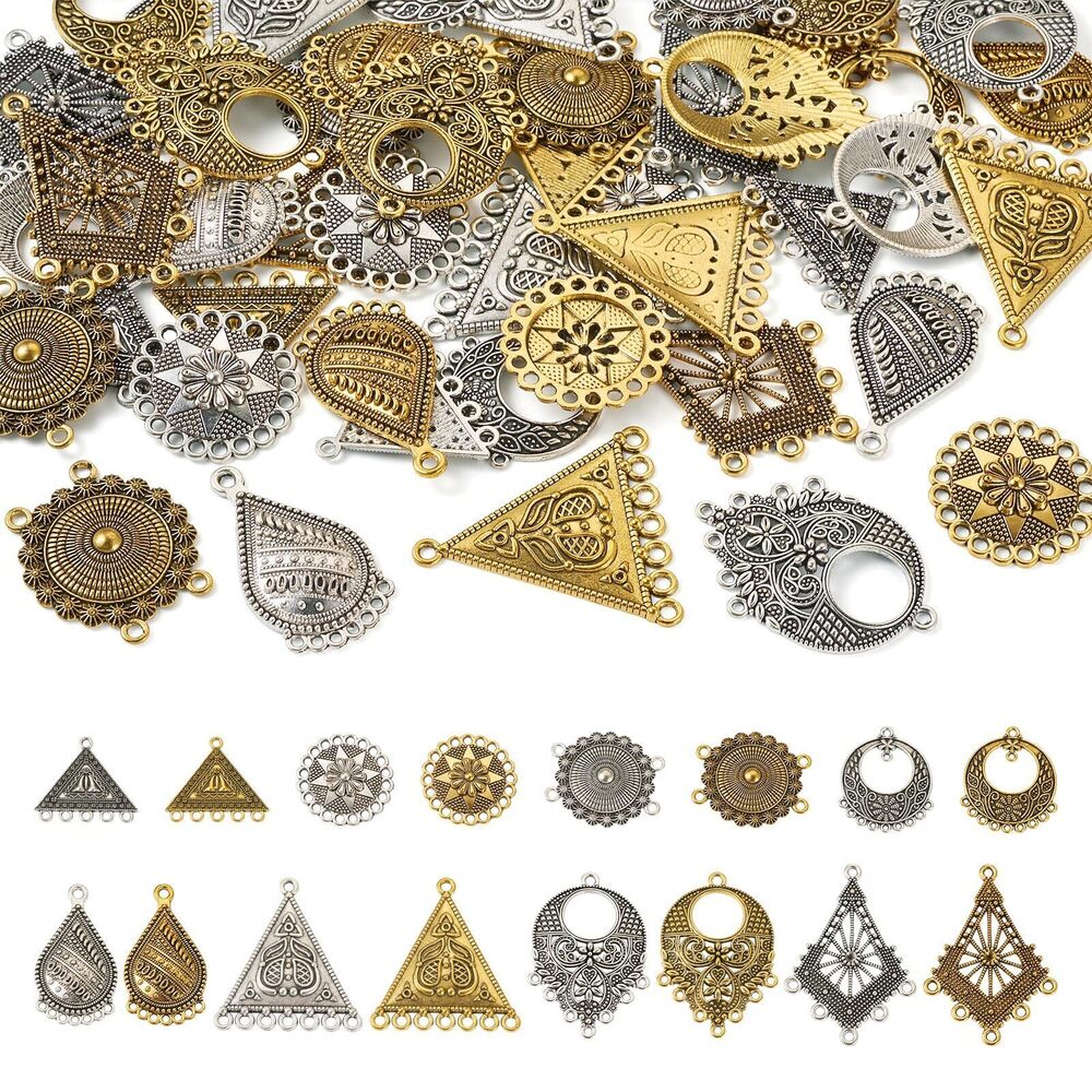 1088 Elecrelive 64Pcs Tibetan Style Connector Charms Round Teardrop